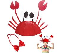 FUIPVGI 2 Pezzi Set Costume da Granchio Incluso Papillon Rosso e Cappello da Granchio Regolabile, Cappelli in Costume per Carnevale Cosplay Natale Accessori per Costumi di Halloween (Rosso)