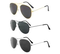 FUIPVGI 3 occhiali da sole da uomo, stile pilota, unisex, montatura in metallo con protezione UV, per Halloween, cosplay, sport, corsa, ciclismo, 3 pezzi