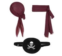 FUIPVGI 3 Pezzi Accessori da Pirata,Benda Sull'occhio,Bandana Medievale Rinascimentale Vino Rosso Accessori per Costume da Pirata per Donna Uomo Festa Pirata Halloween(3 Pezzi)