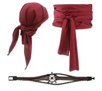 FUIPVGI 3 Pezzi Accessori Pirata Donna, accessori per costume da capitano pirata, bandana, Cintura, braccialetto, Kit Accessori Pirata, Costume da Pirata per Halloween Carnevale e Feste a Tema (Rosso)