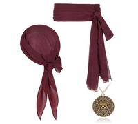 FUIPVGI 3 Pezzi Accessori Pirata,Set di Accessori per il Costume da Pirata Medievale, Bandana e Cintura da Pirata Collana da Teschio,Pirata Testa Sciarpa Bandane per Halloween Carnevale(Rosso Vino)