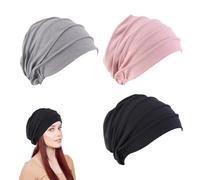 FUIPVGI 3 Pezzi Berretto da Donna, Cappello in Cotone Leggero Morbido, Slouch Beanie Elastico, Turbante Donna per Dormire, Traspirante Skull cap (IT, Testo, Taglia Unica, 3 Colori)