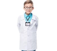 FUIPVGI 3 Pezzi Camice da Laboratorio Camice da Dottore Bambini con Occhiali Targhetta Nome Costumi Scienziato Costumi Dottore Ragazzi e Ragazze per Cosplay, Attività Scolastiche (White, L)