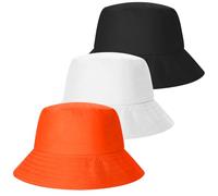 FUIPVGI 3 Pezzi Cappello da Pescatore con Protezione UV,Cappello a Secchiello Nero,Bianco e Arancione Cappellino Estivo,da 58-60 cm per la l'escursionismo i Viaggi e Le attività All'aperto(3 Colori)
