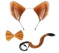 FUIPVGI 3 Pezzi Costume da Volpe Incluso Fascia per Orecchie di Volpe Finta cravatta di volpe Set per Adulti Bambini Vestire Volpe Cosplay Costume di Halloween Spettacolo Teatrale (marrone) (marrone)