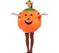 FUIPVGI 3 Pezzi Costume da Zucca di Halloween, Costume Zucca Adulti con Cappello Calze a Righe Lunghe, Divertimento Travestimento Halloween per Festa di Halloween Notte delle Streghe (Arancione)