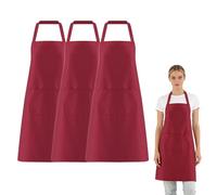 FUIPVGI 3 Pezzi Cuoco Grembiules Unisex Grembiule da Barbecue, Grembiule Pittura, Grembiules Cucina con 2 Tasche per Cucinare, Barbecue, Caffetteria, Ristorante, Cucina (Vino Rosso)