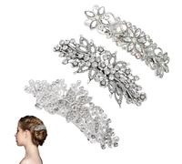 FUIPVGI 3 Pezzi Fermagli per Capelli Strass, Fiore Copricapo Matrimonio, Fermaglio Capelli Donna Ragazze Pinze per Capelli di Con e Cristalli, Accessori Capelli Elegante per Feste Matrimoni (Argento)