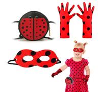 FUIPVGI 3 Pezzi Lady Bug Costume Bambina, Ladybug Accessori Costume Set, Ladybug Maschera Guanti, Ladybug Borsa, Costume Ladybug Ape Bambina, per Halloween Cosplay Costumi da Fata Carnevale (Rosso)