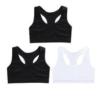 FUIPVGI 3 Pezzi Reggiseno Top Bimba Bambina Brassiere,Canottiere Corte Reggiseni Sportivi in Cotone Bambina Ragazza,Reggiseni Sportivi da Corsa per Bambine 8-14 Anni (2Nero, 1Bianco)