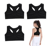 FUIPVGI 3 Pezzi Reggiseno Top Bimba Bambina Brassiere Canottiere Corte Reggiseni Sportivi in Cotone Bambina Ragazza Sportivi per Bambine (Nero)