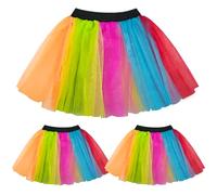 FUIPVGI 3 Pezzi Tutù al Neon, Tutù in Tulle a 3 Strati, Abbigliamento da Festa in Costume da Discoteca Tutu al Neon, Gonna in Tulle Anni '80, Costume da Festa di Carnevale di Halloween (Arcobaleno)