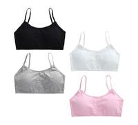 FUIPVGI 4 PCS Bustier per Ragazze Reggiseno da Allenamento Ragazze Cotone Adolescenti Bambine Sportivo con Schiena Spalline Spaghetti per 8-14 Anni (IT, età, Taglia Unica, Regular, 4 PCS)