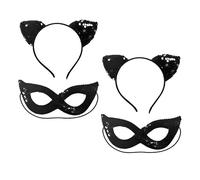 FUIPVGI 4 Pezzi Cerchietto Orecchie Gatto Orecchie da Gatto Maschera Halloween Maschera di GlitterOrecchie Di Gatto Fascia Maschere Veneziane per Carnevale Halloween Festa (Nero)