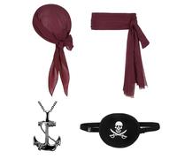FUIPVGI 4 Pezzi Costume Pirata Accessori,Set di Accessori Pirata,Bandana da Pirata Medievale Rinascimentale e Grande Cintura a Fascia,per la Festa dei Pirati di Halloween(Borgogna)