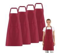FUIPVGI 4 Pezzi Cuoco Grembiule, Unisex Grembiule da Barbecue, Grembiule Pittura, Grembiule Cucina con 2 Tasche per Cucinare, Barbecue, Caffetteria, Ristorante, Cucina (Vino Rosso) (Vino Rosso)