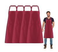 FUIPVGI 4 Pezzi Cuoco Grembiule Unisex Grembiule da Barbecue, Grembiule Pittura, Grembiule Cucina con 2 Tasche per Cucinare, Barbecue, Caffetteria, Ristorante, Cucina (Vino Rosso) (Vino Rosso)