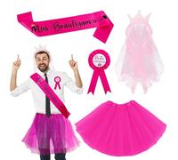 FUIPVGI 4 Pezzi JGA Costume Uomo per Addio al Celibato, Costume da Uomo JGA, con Distintivo Migliore Marito, Fascia Miss Sposo, Gonna in Tulle Rosa, JGA Fascia, Travestimento Uomo per Matrimonio(Rosa)