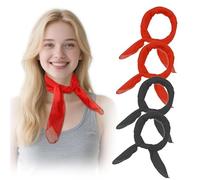 FUIPVGI 4 sciarpe quadrate in chiffon da donna, leggere retrò anni '50, sciarpa quadrata in chiffon per donna, morbida sciarpa da donna in tinta unita, 65 x 65 cm, rosso, nero., Taglia unica