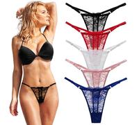 FUIPVGI 5 Pezzi Perizoma Donna, Vita Bassa G-String Lingerie Donna, Perizoma Donna in Pizzo, T Indietro Perizoma Slip, Mutande Senza Cuciture Pacco Set, Lingerie Sexy da Donna (5 Colori, Taglia unica)