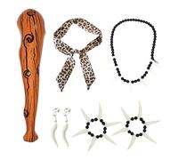 FUIPVGI 6 pezzi costume da uomo delle caverne selvatiche gonfiabili in legno avorio collana braccialetto leopardato fascia orecchini grotta accessori per costumi di Halloween età della pietra (6