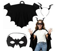 FUIPVGI Costume da Batman, 3 pezzi, include ali di pipistrello nero, mantello per capelli, maschera per gli occhi, mantello da vampiro per adulti, costume di Halloween da donna con ali di animali