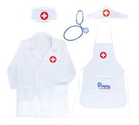 FUIPVGI Costume da dottore per bambini, set da dottori, per ragazze e ragazzi, camice da laboratorio con cappuccio, stetoscopio in plastica, per giochi di ruolo, Halloween, cosplay e feste (bianco)