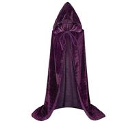 FUIPVGI Mantello Viola con Cappuccio per Halloween140 cm/55 Mantello da Vampiro,Mantello con Cappuccio,Mantello Lungo in Velluto Unisex per Festa di Halloween Cosplay Costume Strega Vampiro(Viola)