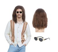 FUIPVGI Parrucca da uomo marrone, capelli ricci ondulati, resistente al calore, media lunghezza, perfetta per cosplay maschile e occasioni speciali
