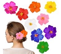 FUIPVGI Set 9 Pezzi Fermagli Per Capelli - Fiori Hawaii Frangipani Ibisco Boho Tropicali, Mollette per Decorazione Quotidiana, Matrimoni