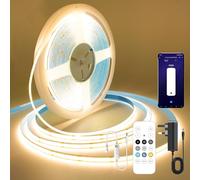FUIQI Striscia led cob 10 Metri,con comando da telecomando e APP, bianco caldo 2700K,CRI90+,8mm Larghezza,striscia led cob 24V- Ideale per Cucina,Camera da Letto e Sfondo Televisivo
