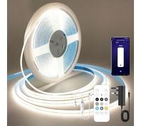 FUIQI Striscia led cob 10 Metri,con comando da telecomando e APP,Bianco naturale 4000K,CRI90+,8mm Larghezza,striscia led cob 24V- Ideale per Cucina,Camera da Letto e Sfondo Televisivo