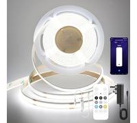 FUIQI Striscia LED COB 5 metri,striscia led cob bianco luce diurna 6000K,24V Smart app e telecomando Striscia LED dimmerabile,320LED/M,CRI>90, larghezza,adatto per camere da letto,cucine,armadi