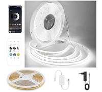 FUIQI Striscia led cob 7.5 Metri,con comando da telecomando e APP,Bianco Freddo 6000K,CRI90+,8mm Larghezza,striscia led cob 24V- Ideale per Cucina,Camera da Letto e Sfondo Televisivo