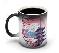 Fuji Mount Cherry Flower Tazza in ceramica sensibile al calore tazza da caffè con manico divertente regalo 325 ml