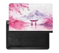 Fuji Mount Torii Gate Cherry Flower Porta passaporto custodia da viaggio con slot per carte di credito per donne uomini