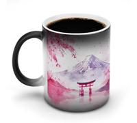 Fuji Mount Torii Gate Cherry Flower Tazza in ceramica sensibile al calore tazza da caffè con manico divertente regalo 325 ml