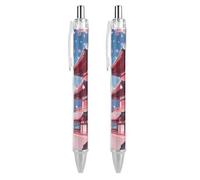 Fuji - Penna a sfera retrattile, inchiostro nero, con montatura a fiori di ciliegio, per lavoro, ufficio, 2 pezzi