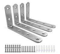 FUJIE 4 Pezzi Staffe Angolari, 90 gradi Angolo Retto Staffe Mensola a Muro Staffa in Acciaio Inossidabile Spazzolato Finito con viti - Argento 125 x 75 x 20mm