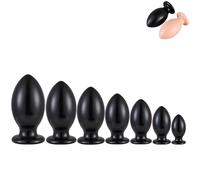FUJIEYU 6 Tipi Di Plug Anali Dal Diametro Molto Ampio Plug Vaginale in Silicone Morbido A Forma Di Uovo Palla Anale Con Potente Ventosa Dilatatore Anale Masturbatore Sex Toy Per Coppie,Nero,M
