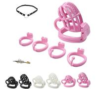 FUJIEYU Blocco Di Castità in Resina Traspirante Gabbia Per Il Pene Lunga Con 4 Anelli A Gancio Chastity Cage Male Fetish Sex Toy,Rosa,L