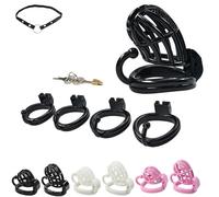 FUJIEYU Blocco Di Castità in Resina Traspirante Gabbia Per Il Pene Lunga Con 4 Anelli A Gancio Chastity Cage Male Fetish Sex Toy,Nero,L