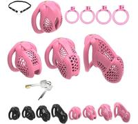 FUJIEYU Cinture Di Castità in Resina Traspirante in Quattro Dimensioni Gabbia Per Il Pene Ultraleggera Con Quattro Anelli Per Il Cazzo E Serrature Nascoste Chastity Cage Male SM Sex Toy,Pink/m