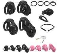 FUJIEYU Cinture Di Castità in Resina Traspirante in Quattro Dimensioni Gabbia Per Il Pene Ultraleggera Con Quattro Anelli Per Il Cazzo E Serrature Nascoste Chastity Cage Male SM Sex Toy,Black/s