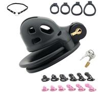 FUJIEYU Classiche Gabbie Per Il Pene in Resina in Sei Misure Chiusura Di Castità Traspirante Con Quattro Anelli Per Il Cazzo Chastity Cage Bondage Sex Toy,Nero,XS
