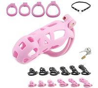 FUJIEYU Classiche Gabbie Per Il Pene in Resina in Sei Misure Chiusura Di Castità Traspirante Con Quattro Anelli Per Il Cazzo Chastity Cage Bondage Sex Toy,Rosa,XXL
