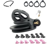 FUJIEYU Classiche Gabbie Per Il Pene in Resina in Sei Misure Chiusura Di Castità Traspirante Con Quattro Anelli Per Il Cazzo Chastity Cage Bondage Sex Toy,Nero,S