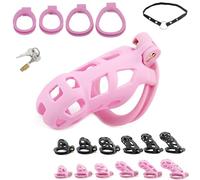 FUJIEYU Classiche Gabbie Per Il Pene in Resina in Sei Misure Chiusura Di Castità Traspirante Con Quattro Anelli Per Il Cazzo Chastity Cage Bondage Sex Toy,Rosa,XL
