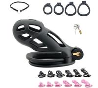 FUJIEYU Classiche Gabbie Per Il Pene in Resina in Sei Misure Chiusura Di Castità Traspirante Con Quattro Anelli Per Il Cazzo Chastity Cage Bondage Sex Toy,Nero,L