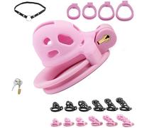 FUJIEYU Classiche Gabbie Per Il Pene in Resina in Sei Misure Chiusura Di Castità Traspirante Con Quattro Anelli Per Il Cazzo Chastity Cage Bondage Sex Toy,Rosa,XS